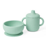 Dětský silikonový set FreeON - zelený hrnek a miska